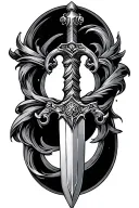 Damocles sword with semicolon incorporated with it  tattoo design idea