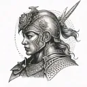 sofia warrior with sowrd and shield tattoo design idea