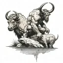 minotaur over looking a lake with a centaur  and a crab tattoo design idea