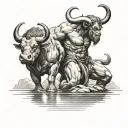 minotaur over looking a lake with a centaur  and a crab tattoo design idea