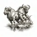 minotaur over looking a lake with a centaur  and a crab tattoo design idea