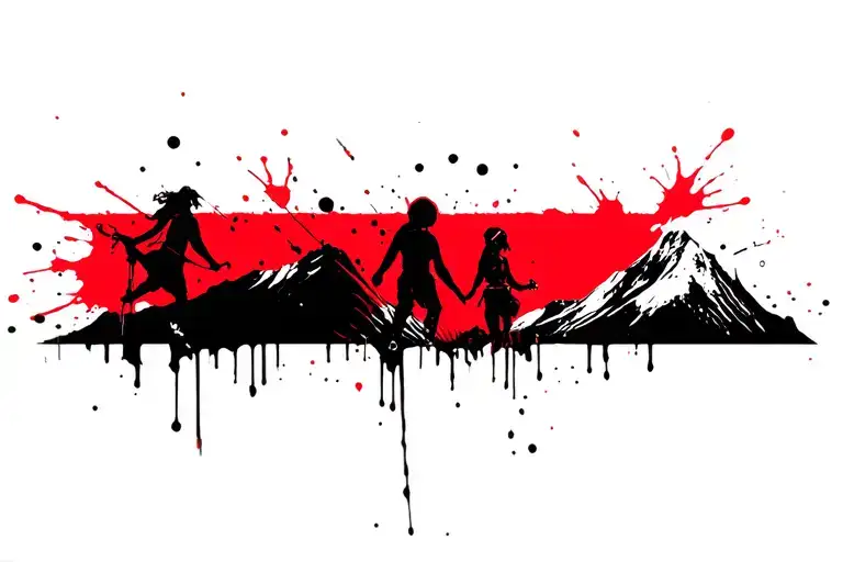 Three sisters one brother climbing mountain tattoo design idea