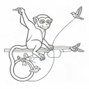 monkey with a owl flying and a centipede crawling tattoo design idea