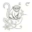 monkey with a owl flying and a centipede crawling tattoo design idea