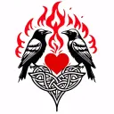 two crows and heart celtic fire rose tattoo design idea
