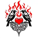 two crows and heart celtic fire rose tattoo design idea