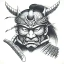 samurai with a mask half removed the mask will be smiling while his face will be sad and in tears tattoo design idea