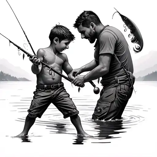 Dad And Son Fishing tattoo design idea