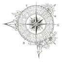 compass clock front facing numbers tattoo design idea