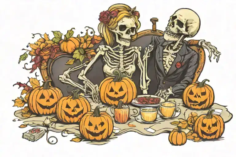Halloween, Love, Wedding, Marriage, 31, pumpkins, skeletons, chipotle tattoo design idea