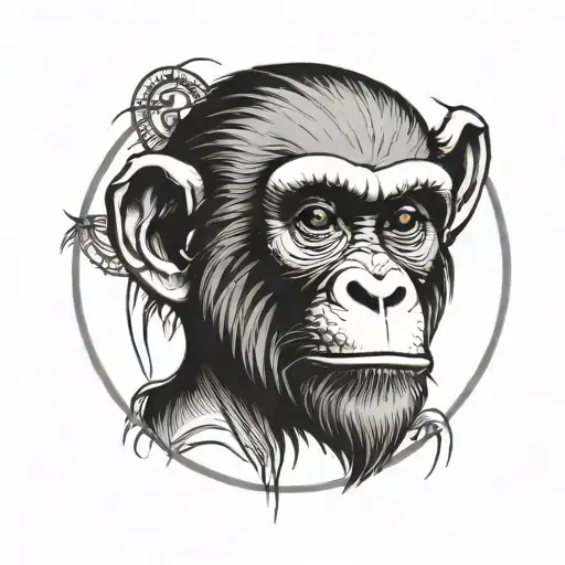 simple monkey head in circle with text around  tattoo design idea