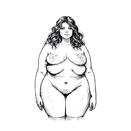 Chubby girl siluette, no face, just the body tattoo design idea