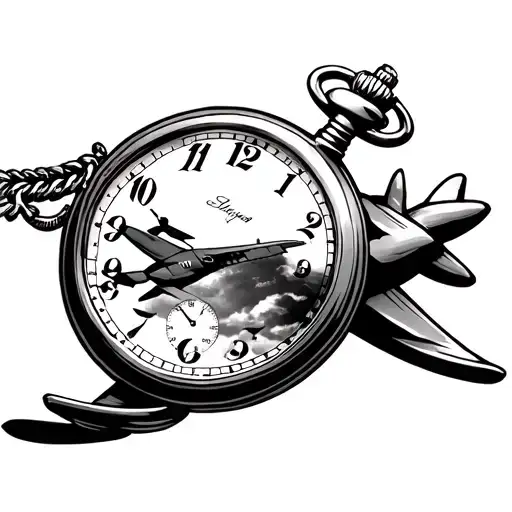 pocket watch with airplane as hour hand tattoo tattoo design idea