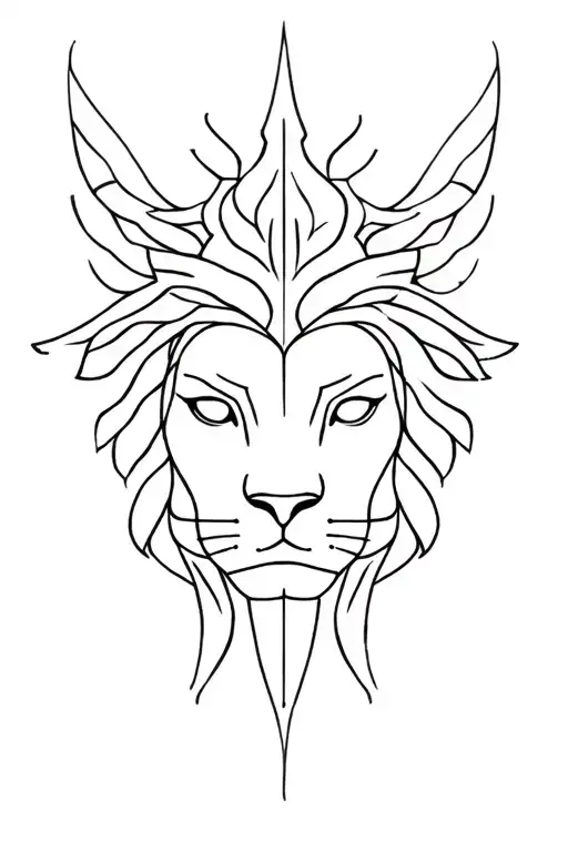 fine line concept with hera face and lion head tattoo design idea