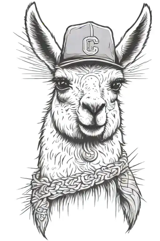 llama wearing a cubs hat surrealism tattoo design idea