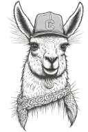 llama wearing a cubs hat surrealism tattoo design idea