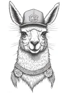 llama wearing a cubs hat surrealism tattoo design idea