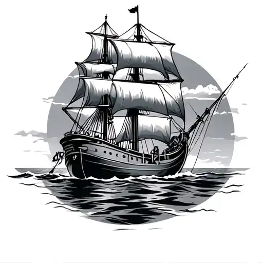 mariner fishing boat sailing tattoo design idea