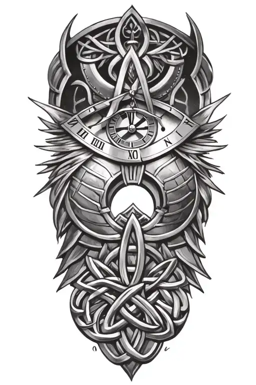 clock on armor tattoo design featuring Celtic trinity knot  tattoo design idea