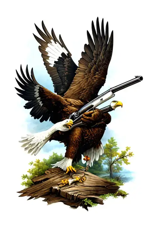 classic American eagle holding musket New Hampshire tattoo design idea