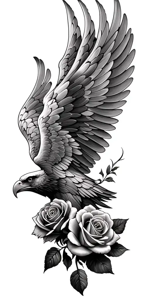 eagle wing and rose tattoo design idea
