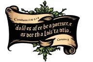 verse corinthians 13 4-8 in a scroll wrapped tattoo design idea