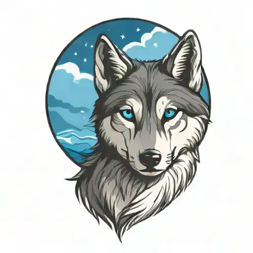 cherokee happy gray wolf puppy blue eyes tattoo design idea