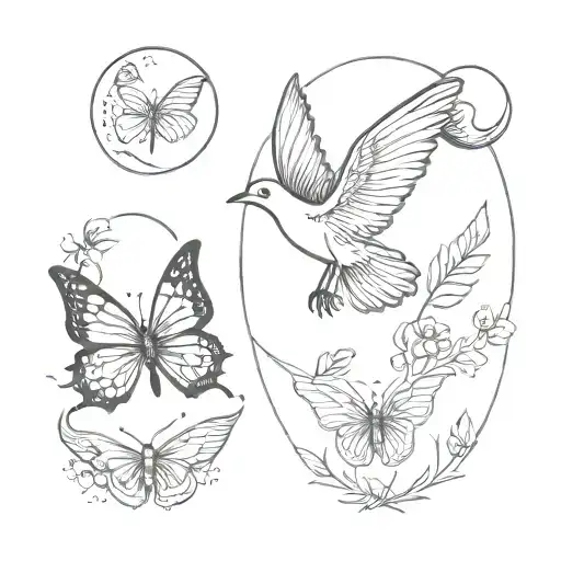 moon, dove, eye, butterfly tattoo design idea