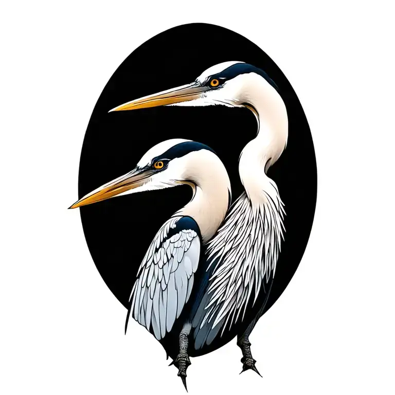 great blue heron, black and white, realistic as possible, full body tattoo design idea