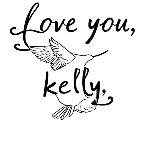 "love you, kelly" dove flying towards heaven tattoo design idea