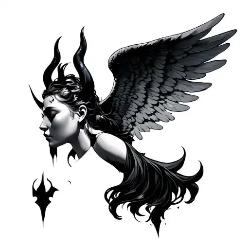 angel mixed with the devil horns tattoo design idea
