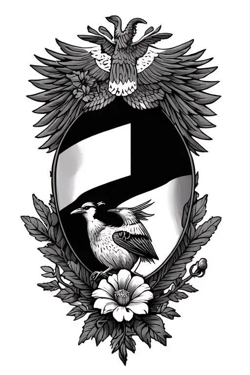 Panama flag and Barbados flag with the New York State bird and flower  tattoo design idea