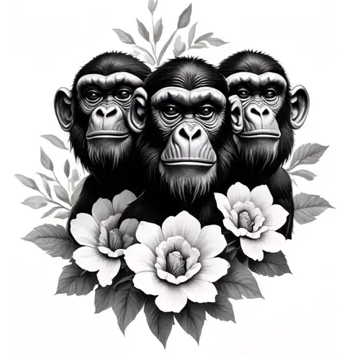 Tattoo Brief – "Three Wise Monkeys" with Symbolic FlowersStyle: Black & grey realism, fine shading and detailPlacement tattoo design idea