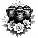 Tattoo Brief – "Three Wise Monkeys" with Symbolic FlowersStyle: Black & grey realism, fine shading and detailPlacement tattoo design idea
