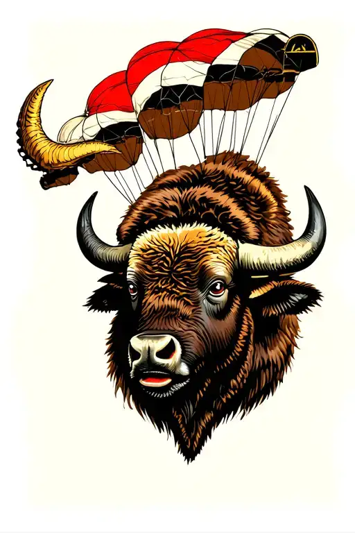 Russian Airborne Forces parachute and bison head tattoo design idea