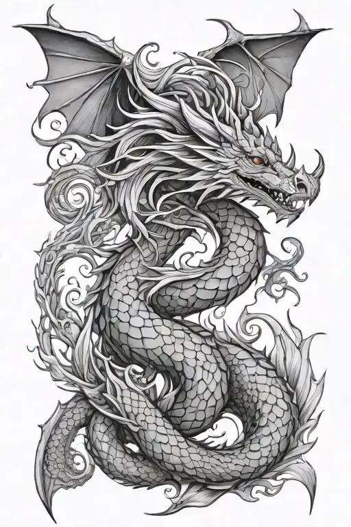acotar dragon fine line tattoo design idea