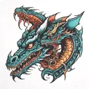   bi-cursive affectivity dragon two head bitten tattoo design idea