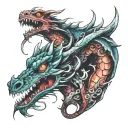   bi-cursive affectivity dragon two head bitten tattoo design idea