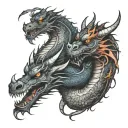   bi-cursive affectivity dragon two head bitten tattoo design idea