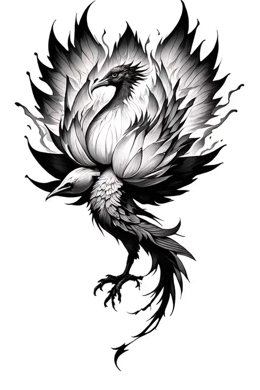 Lotus Phoenix rising from ashes symbolizing rebirth tattoo design idea