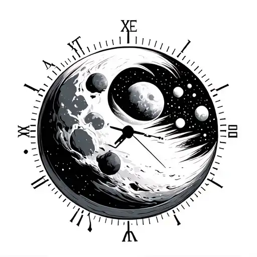Outer space object like moon or a planet, time reference a dial, use words let it be, connected to nature, some human tattoo design idea