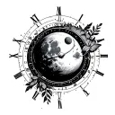 Outer space object like moon or a planet, time reference a dial, use words let it be, connected to nature, some human tattoo design idea