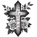 cross with roses  with the scripture let go and let GOD  tattoo design idea