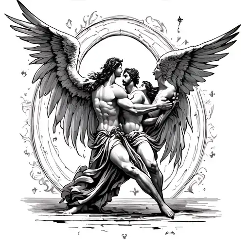 arch angel gabriel fighting each other tattoo design idea
