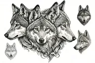 two baby wolfs head one male one female. male initals are LMO and female wolf initals are SEM then the name  tattoo design idea