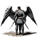 Angel gabriel and angel kastiel facing back patting down the shoulder of azrael wearing a military uniform tattoo design idea