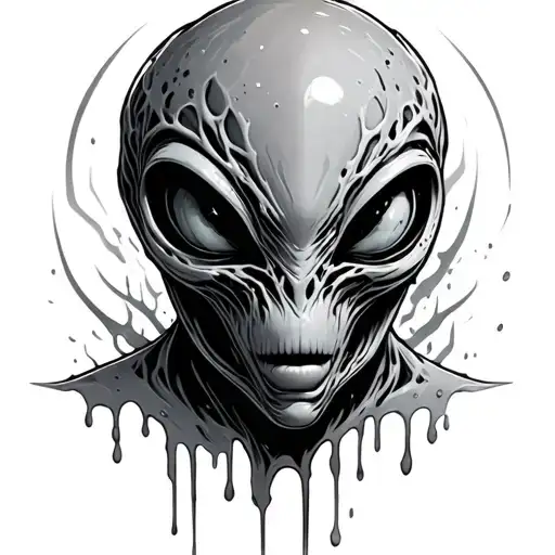 Alien melted face tattoo design idea