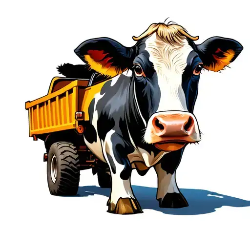cartoon cow with a dump truck tattoo design idea