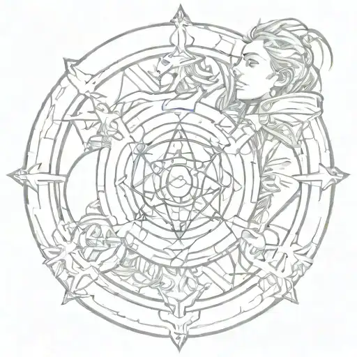 fullmetal alchemist, alex armstrong and olivier armstrong, with alchemy circle around them tattoo design idea