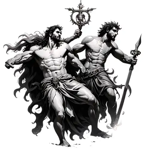 David and Goliath's battle with deadlocks tattoo design idea